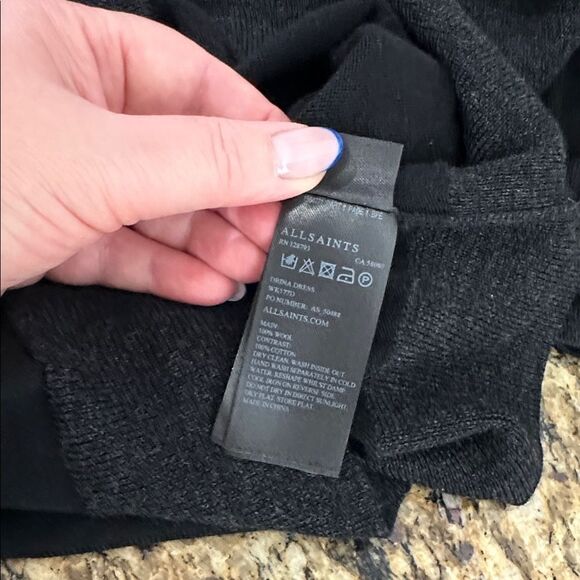 All Saints Black Gray Draped Front Long Sleeve Cardigan Sweater Size 0 - Picture 8 of 10
